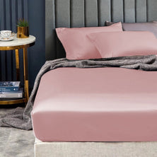 Ramesses 1500TC Elite Egyptian Cotton Sateen Fitted Sheet Combo Set Rose Pink Double