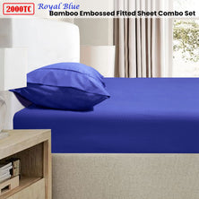 Ramesses 2000TC Bamboo Embossed Fitted Sheet Combo Set Royal Blue King