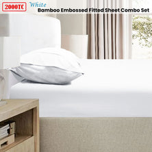 Ramesses 2000TC Bamboo Embossed Fitted Sheet Combo Set White Queen