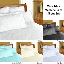Shangri La Microfibre Machine Lace Sheet Set Cream Double
