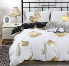 Reversible Design Leaves Queen Size Bed Quilt/Duvet Cover Set