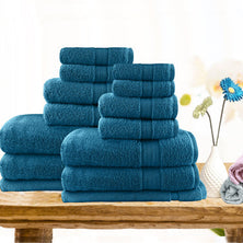 14pc light weight soft cotton bath towel set teal