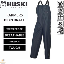 HUSKI OVERALLS Farmers Bib N Brace Waterproof Stretch Windproof Work - Navy - XL