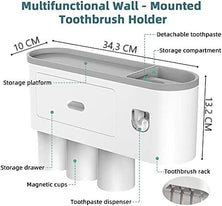 Automatic Wall Mounted Toothbrush Holder with Magnetic Cups Kids & Family Set for Bathroom (White and Black)