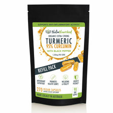 REFILL BAG - Turmeric 95% Curcumin Extract Capsules, Organic, with Black Pepper, 270 Vegan Capsules/ 3 Month Supply