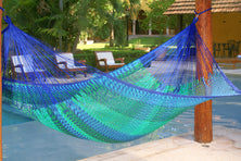 Mayan Legacy King Size Outdoor Cotton Mexican Hammock in Caribe Colour