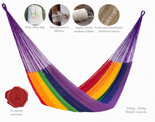 Mayan Legacy Jumbo Size Outdoor Cotton Mexican Hammock in Rainbow Colour