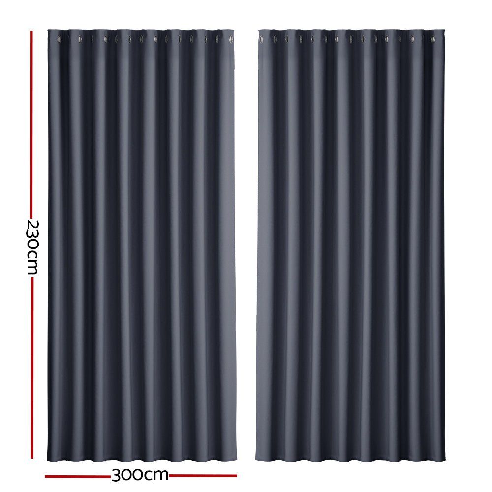 Artiss 2X Blockout Curtains Eyelet 300x230cm Charcoal