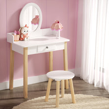Keezi Kids Dressing Table Chair Set Wooden Leg Vanity Makeup Drawer Mirror