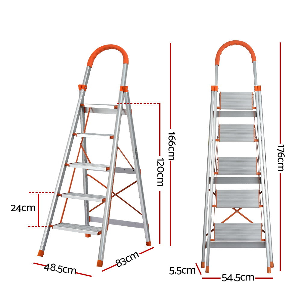 Giantz 5 Step Ladder Multi-Purpose Folding Aluminium Light Weight Non Slip Platform