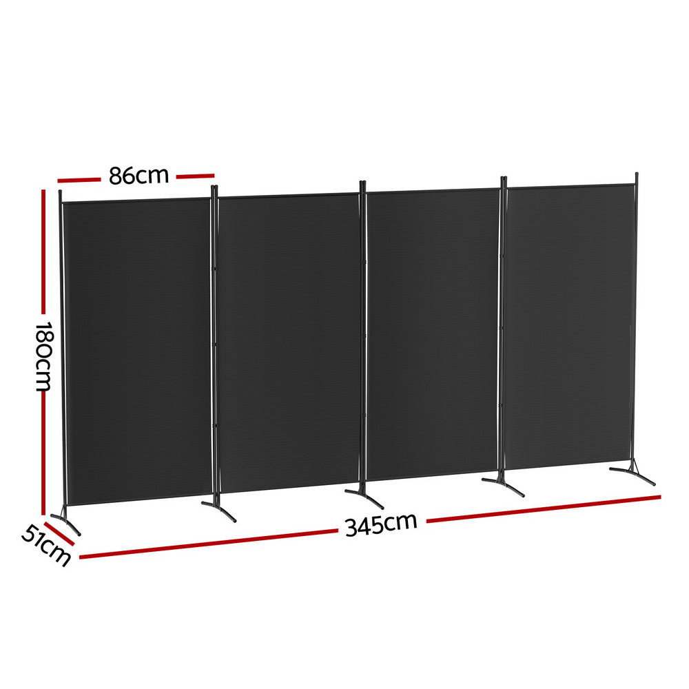 Artiss 4 Panel Room Divider Screen 345x180cm Fabric Black