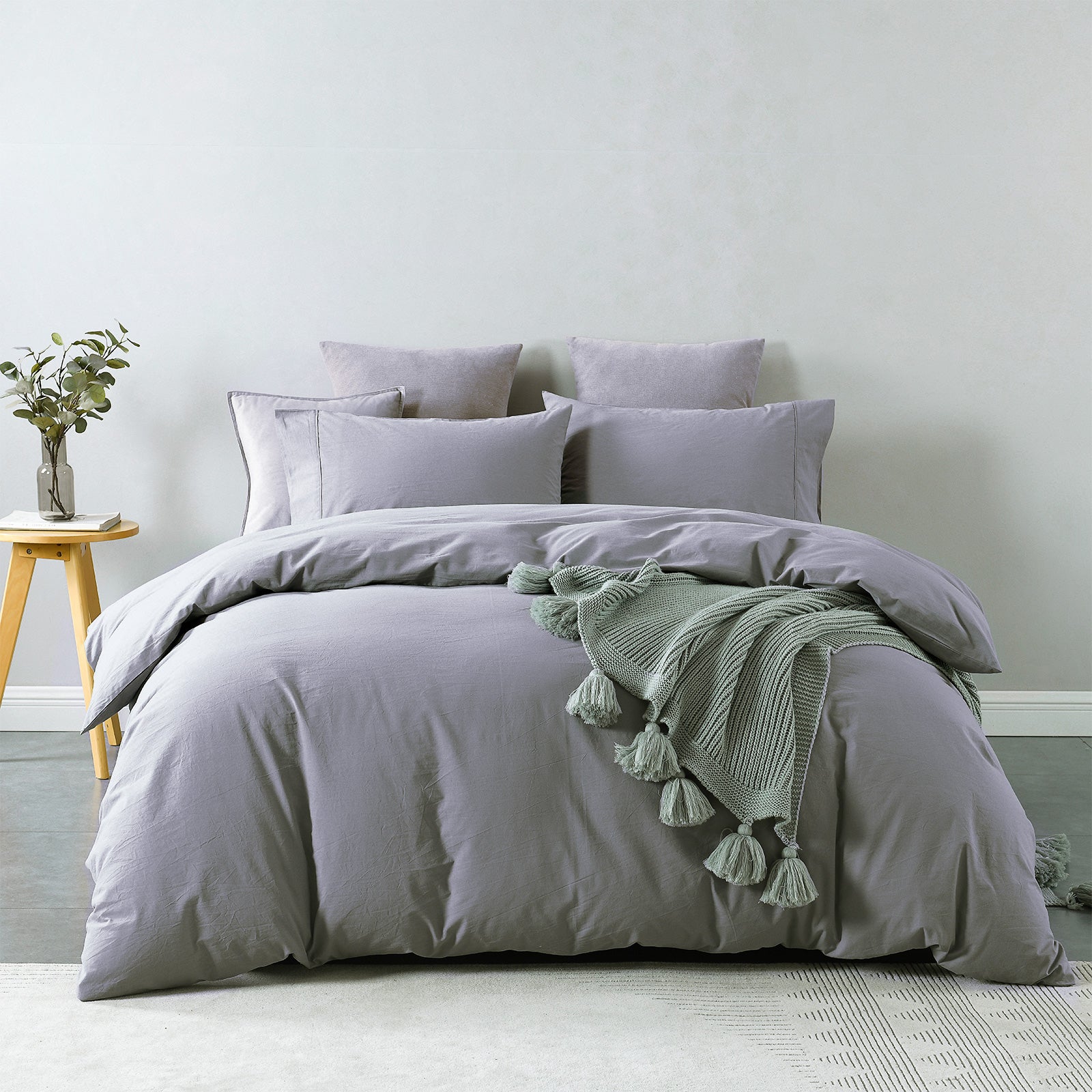 Royal Comfort Vintage Washed 100% Cotton Quilt Cover Set Bedding Ultra Soft - Queen - Grey