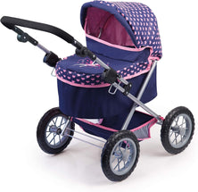 Trendy Dolls Pram, Foldable with Height-Adjustable Handle, Blue and Pink
