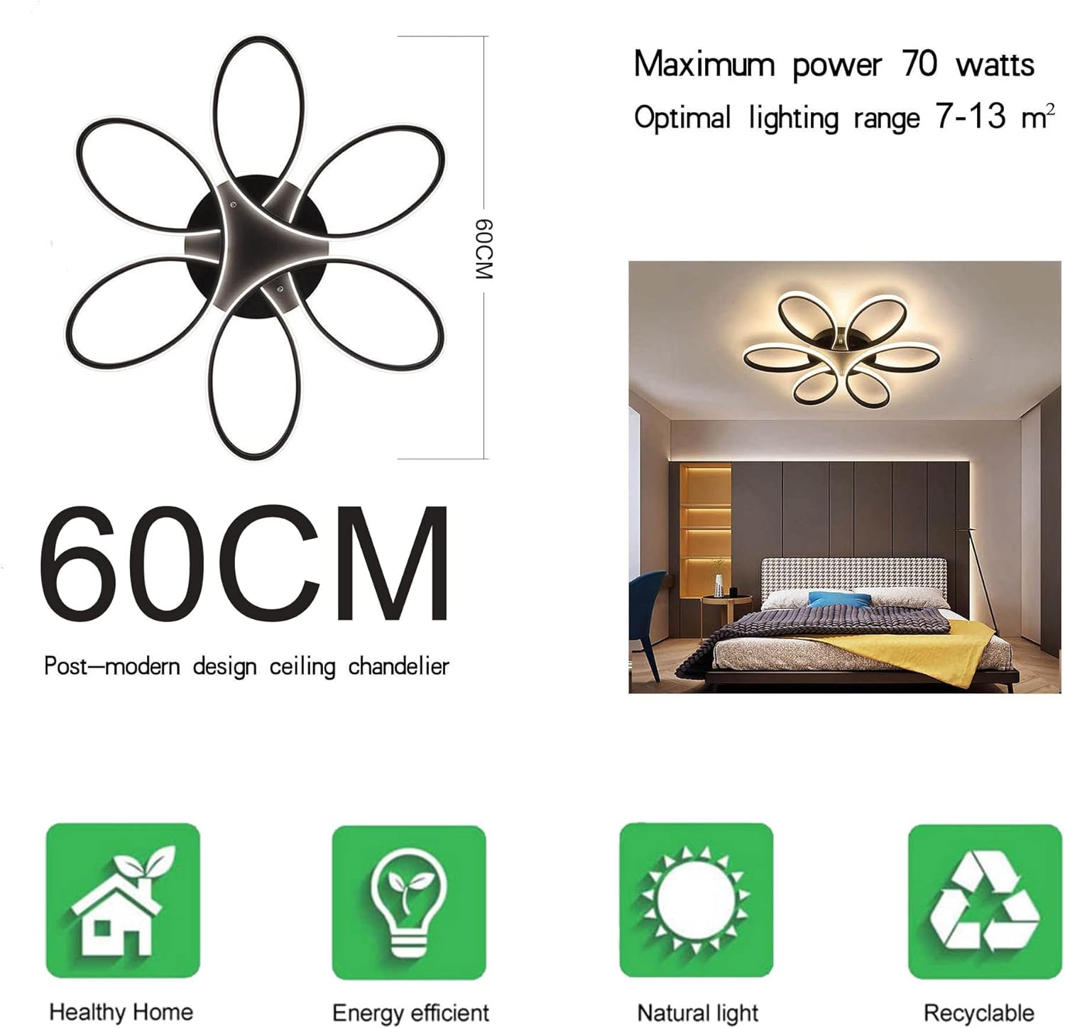 Modern LED Chandelier Flush Mount Lamp Remote Control (60cm)