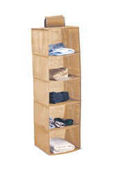 5 Tier Shelf Hanging Closet Organizer and Storage for Clothes (Beige)