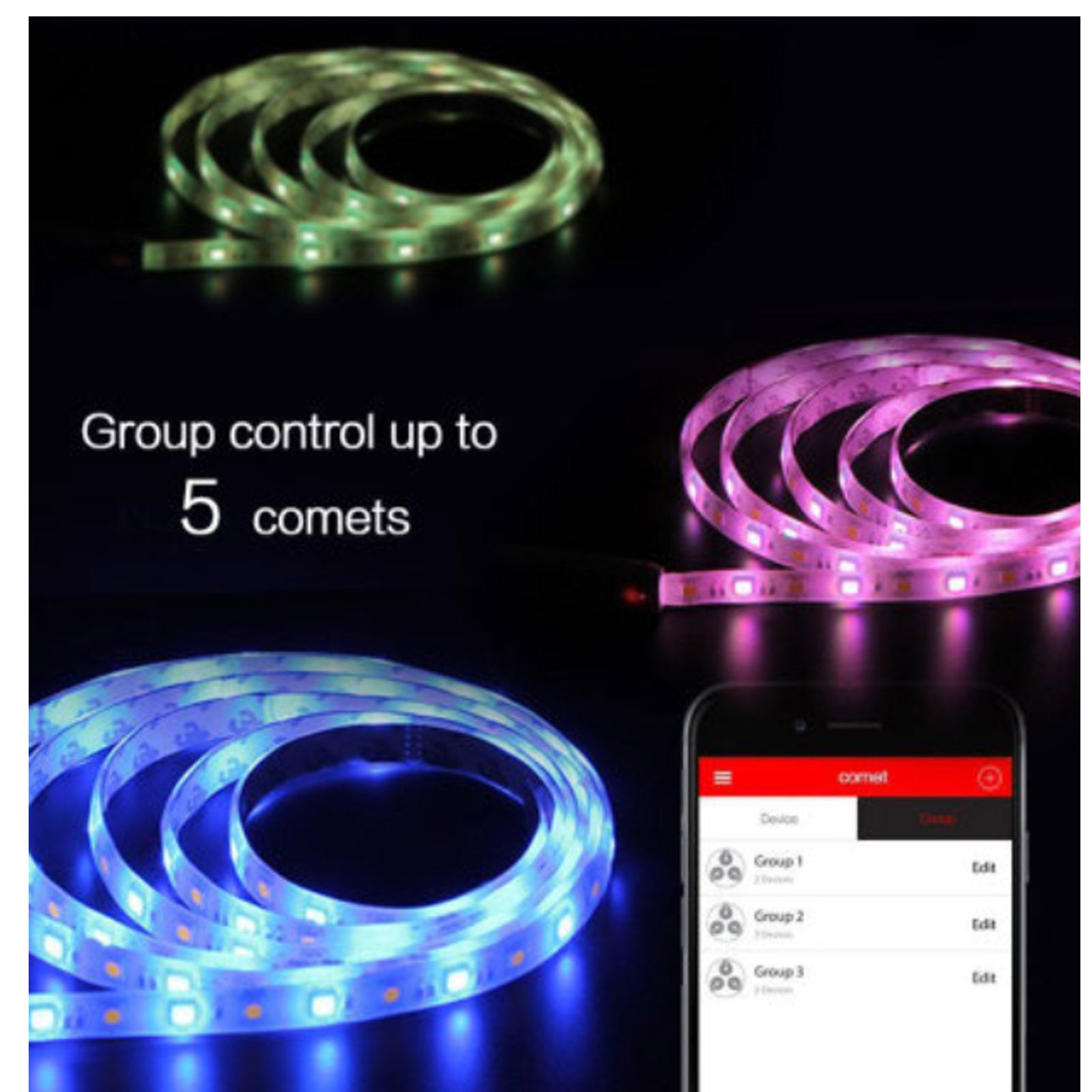 Mipow Playbulb Comet Smart Bluetooth LED Colour Light Strip Kit 2M