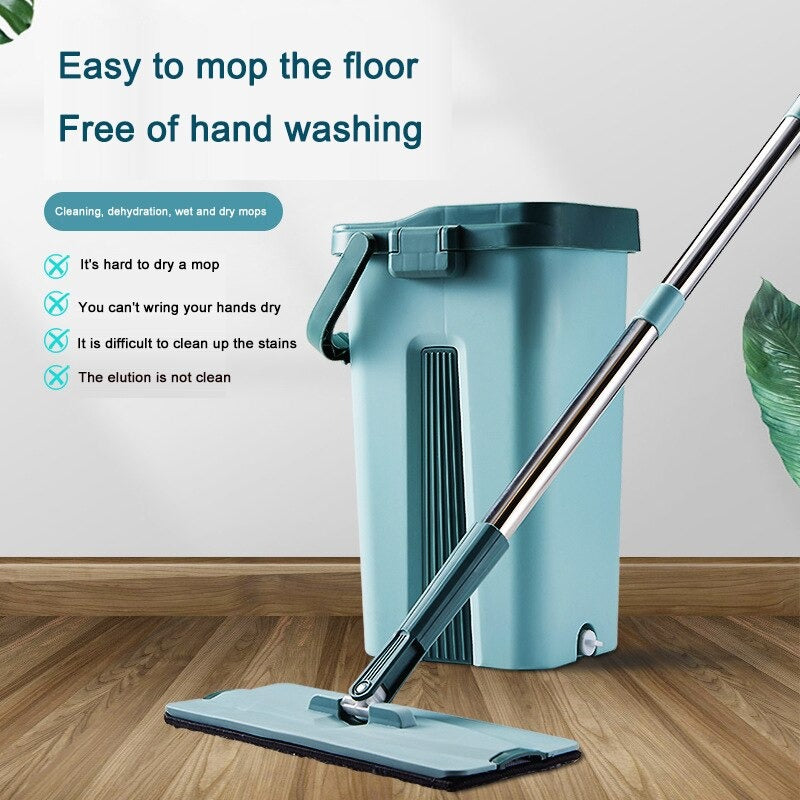 Wet Dry Flat Mop and Bucket Floor Cleaner Set with 2 Pads