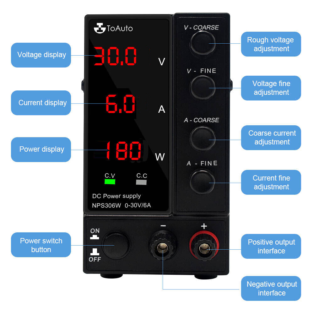 30V 6A DC Bench Power Supply Precision Variable 4 Digital Adjustable Lab Test AU