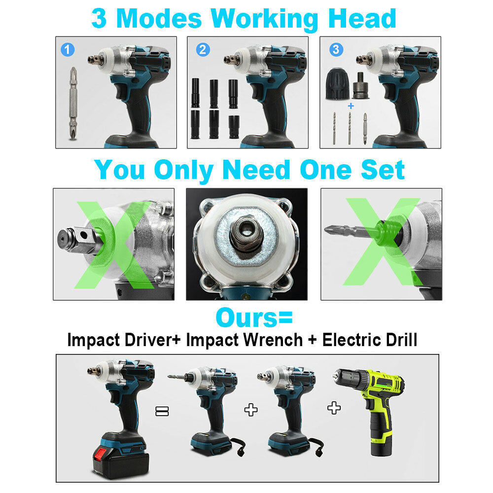 Cordless Electric Impact Wrench Brushless Rattle Gun 1/2