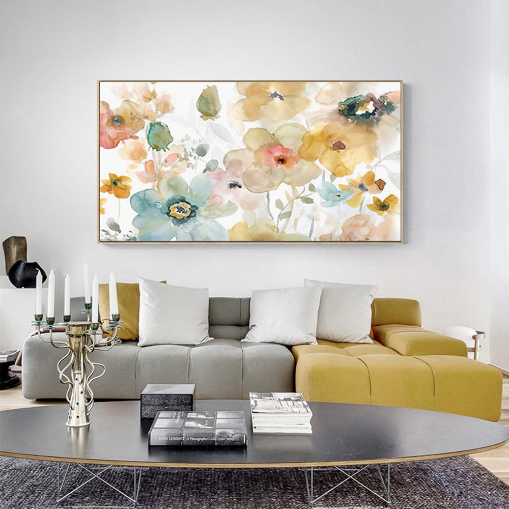 Wall Art 60cmx120cm Floral Watercolor Style Wood Frame Canvas