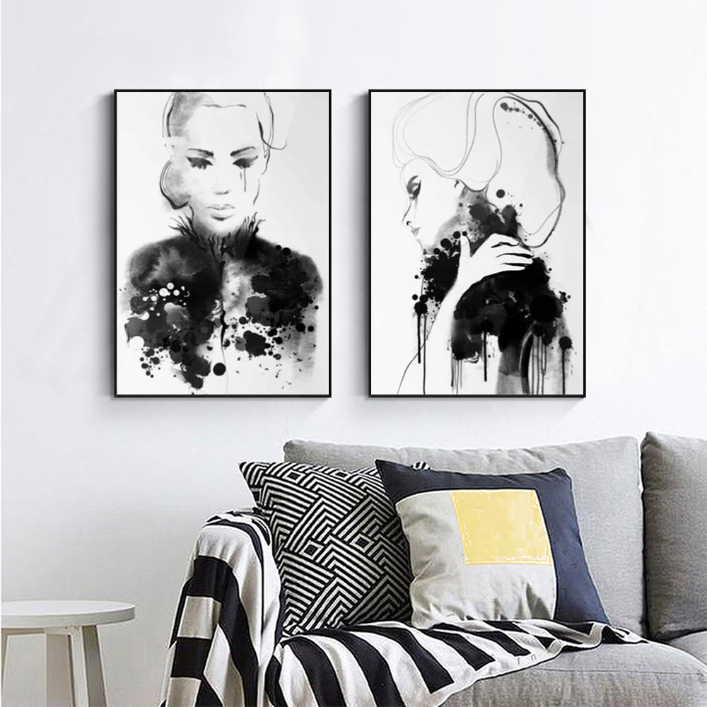 Wall Art 70cmx100cm Watercolor Sketch 2 Sets Black Frame Canvas