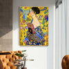 Wall Art 70cmx100cm Lady With A fan By Klimt Gold Frame Canvas