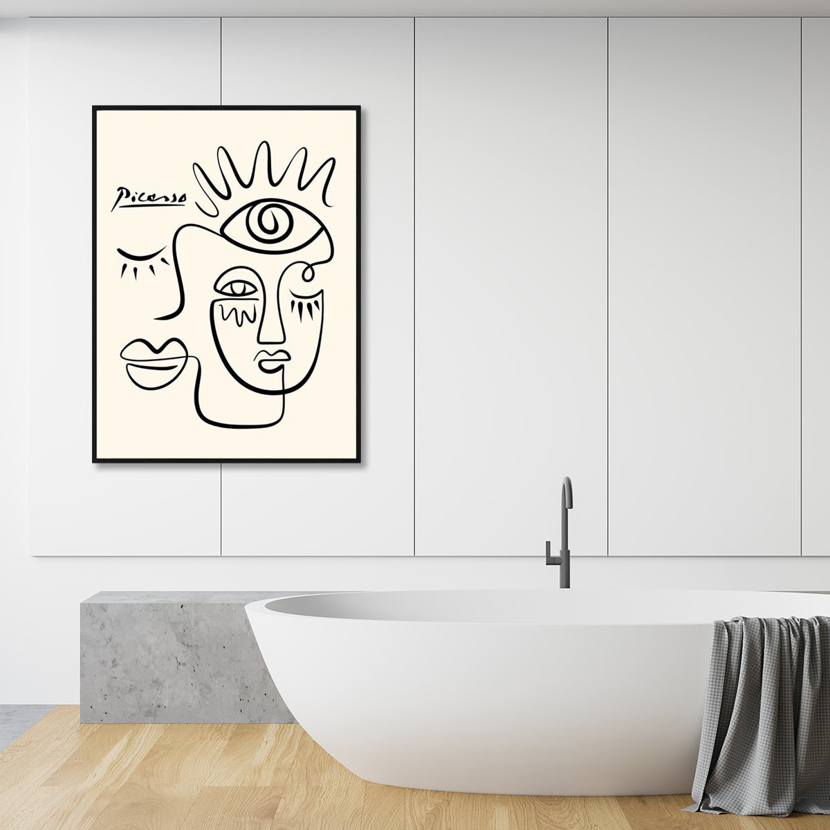 Wall Art 80cmx120cm Line Art By Pablo Picasso Black Frame Canvas