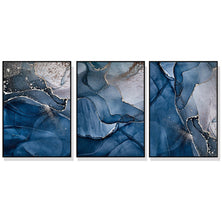 Wall Art 80cmx120cm Blue Gold Marble 3 Sets Black Frame Canvas
