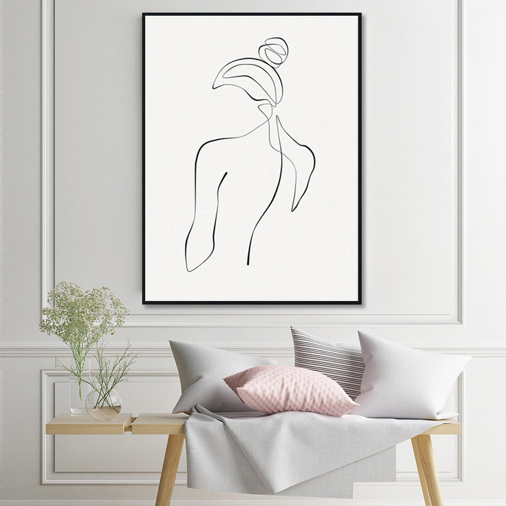 Wall Art 70cmx100cm Woman Back Line Art Black Frame Canvas