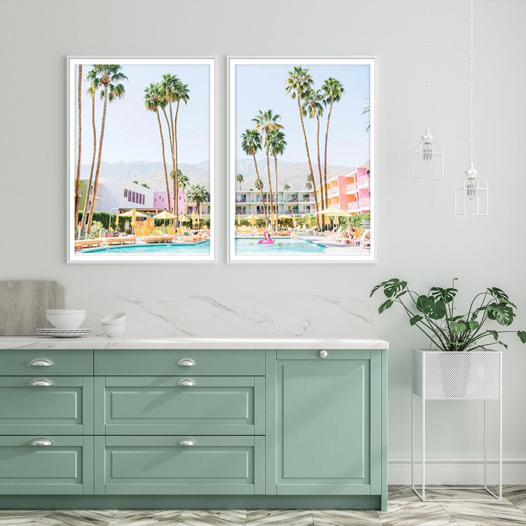 Wall Art 60cmx90cm Saguaro Hotel 2 Sets White Frame Canvas