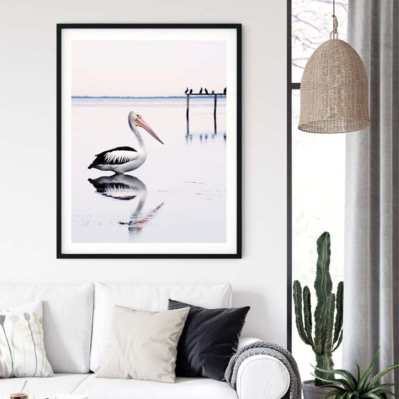 Wall Art 90cmx135cm Pelican Black Frame Canvas