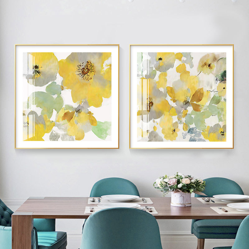 Wall Art 50cmx50cm Yellow Flowers American Style 2 Sets Gold Frame Canvas