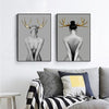 Wall Art 60cmx90cm Girl With Gold Horn 2 Sets Black Frame Canvas