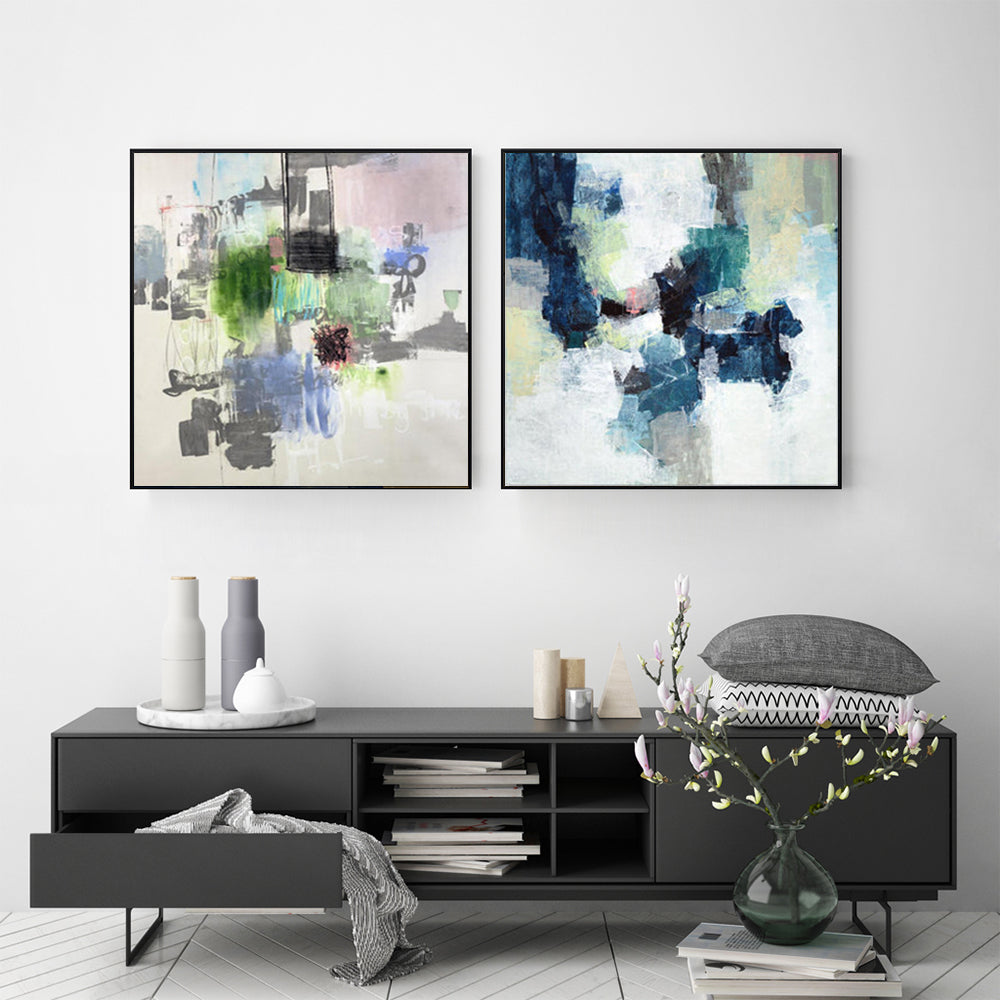 Wall Art 70cmx70cm Blue Crushers 2 Sets Black Frame Canvas