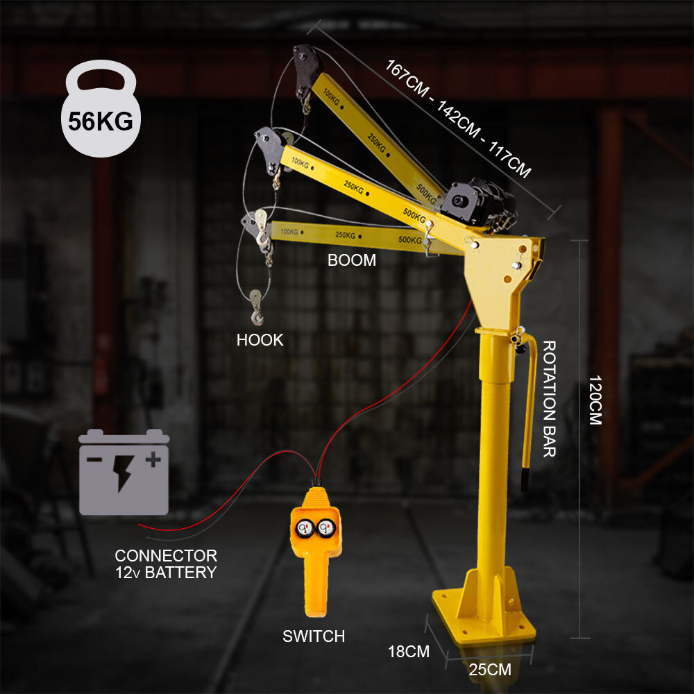 T-REX 800kg Electric Hoist Winch Crane 12V 360 Degree Engine Car Truck Lift