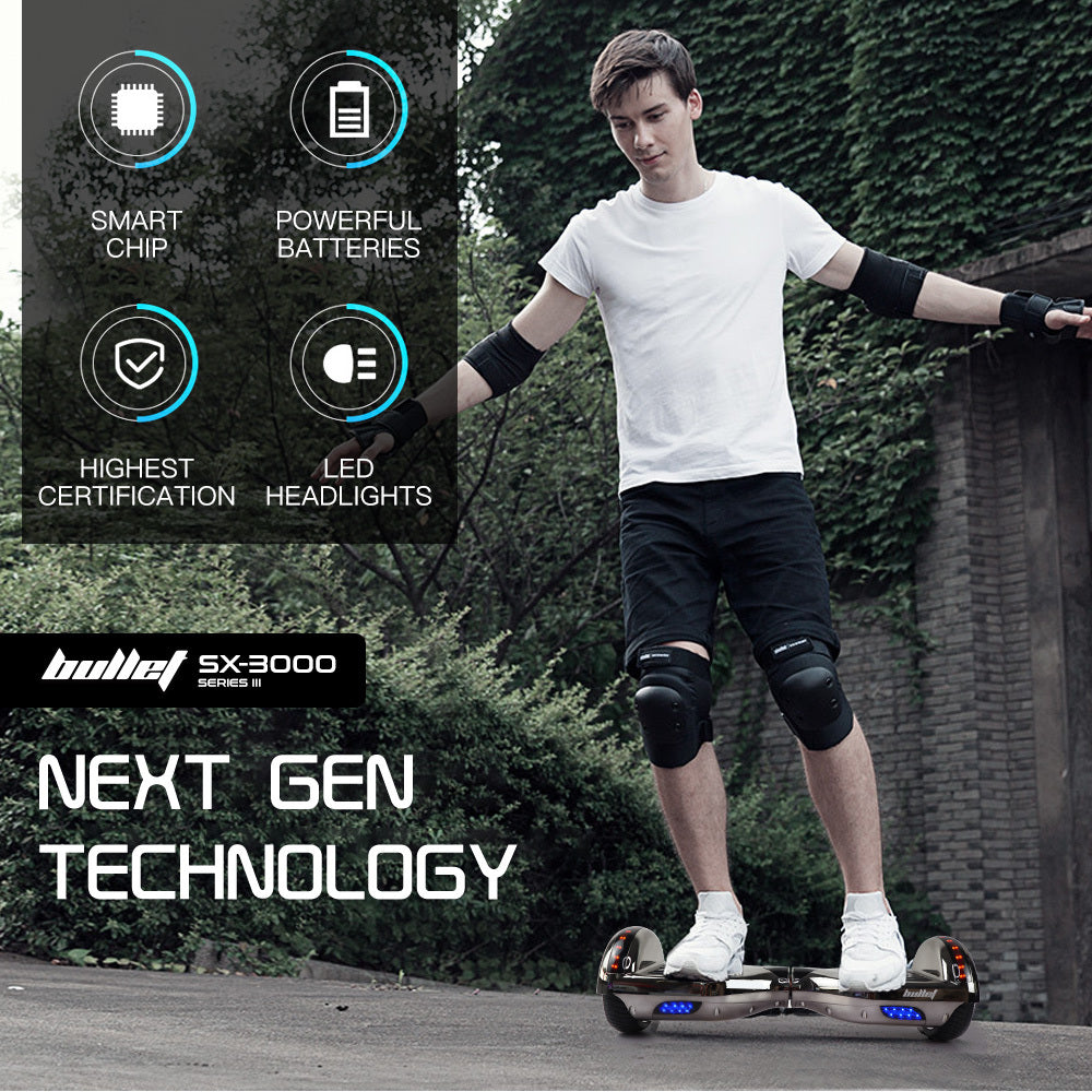 BULLET Hoverboard Electric Scooter 6.5 Inch Wheels Self Balancing Gen III Chrome Style Carry Bag