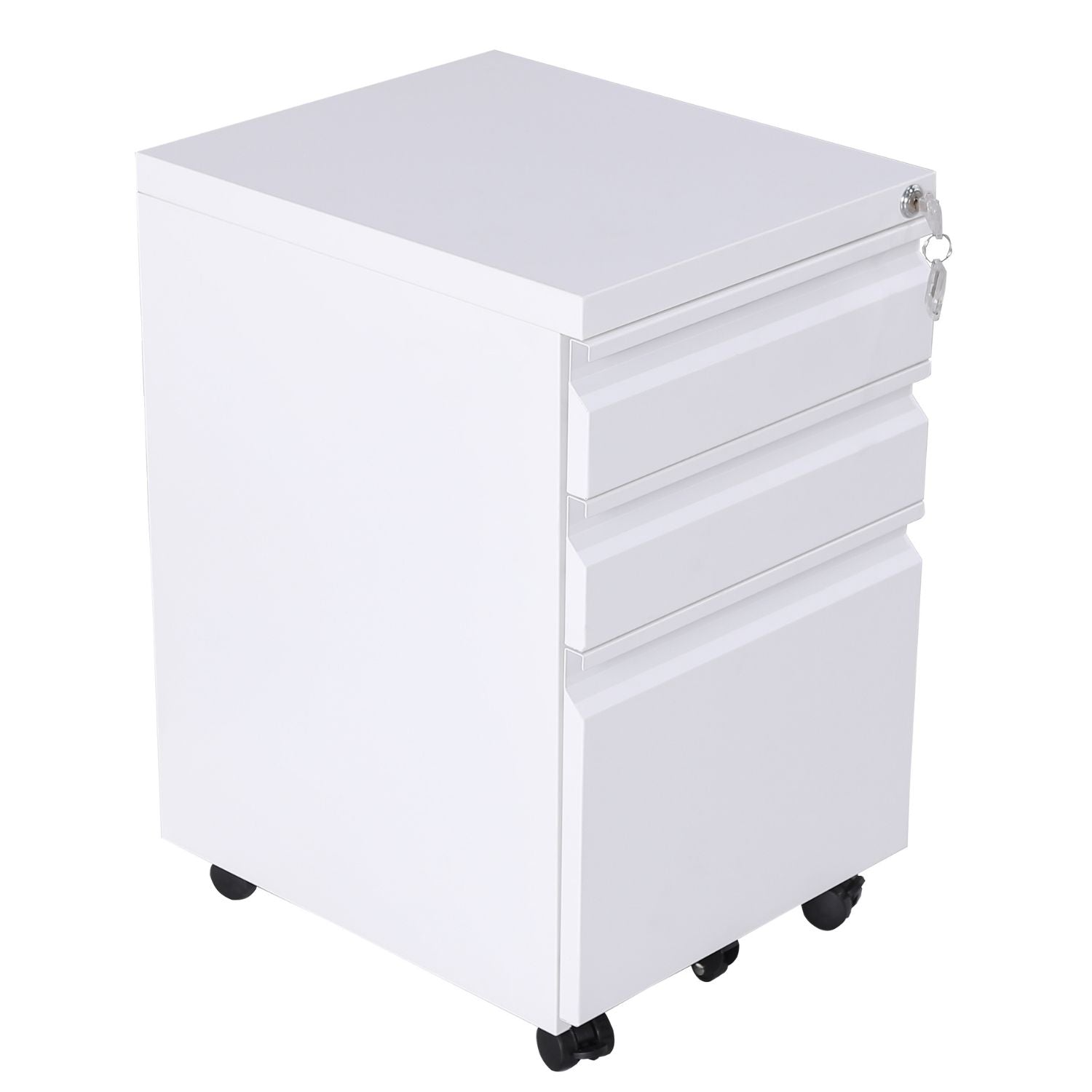 EKKIO 3 Drawer Mobile File Cabinet with Lock (White) EK-FCD-101-XM