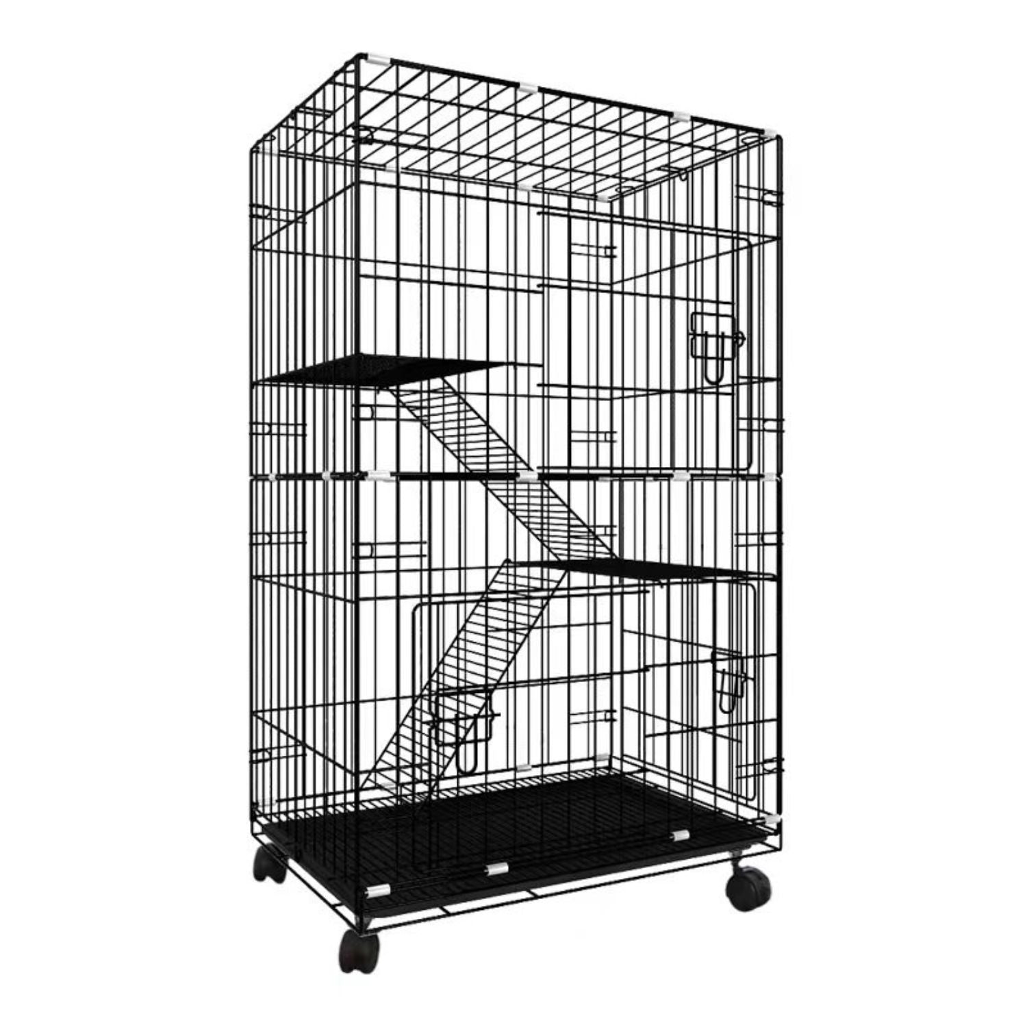 FLOOFI Three-Level Pet Rabbit Bird Cage with Hammock (Black) FI-PRBC-100-XD