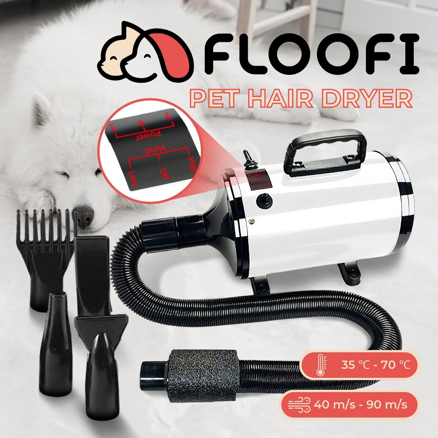 Floofi Pet Hair Dryer Basic (White) FI-PHD-101-DY