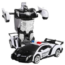 GOMINIMO Transform Car Robot Police Car with Remote Control (White Black) GO-TCR-102-FM
