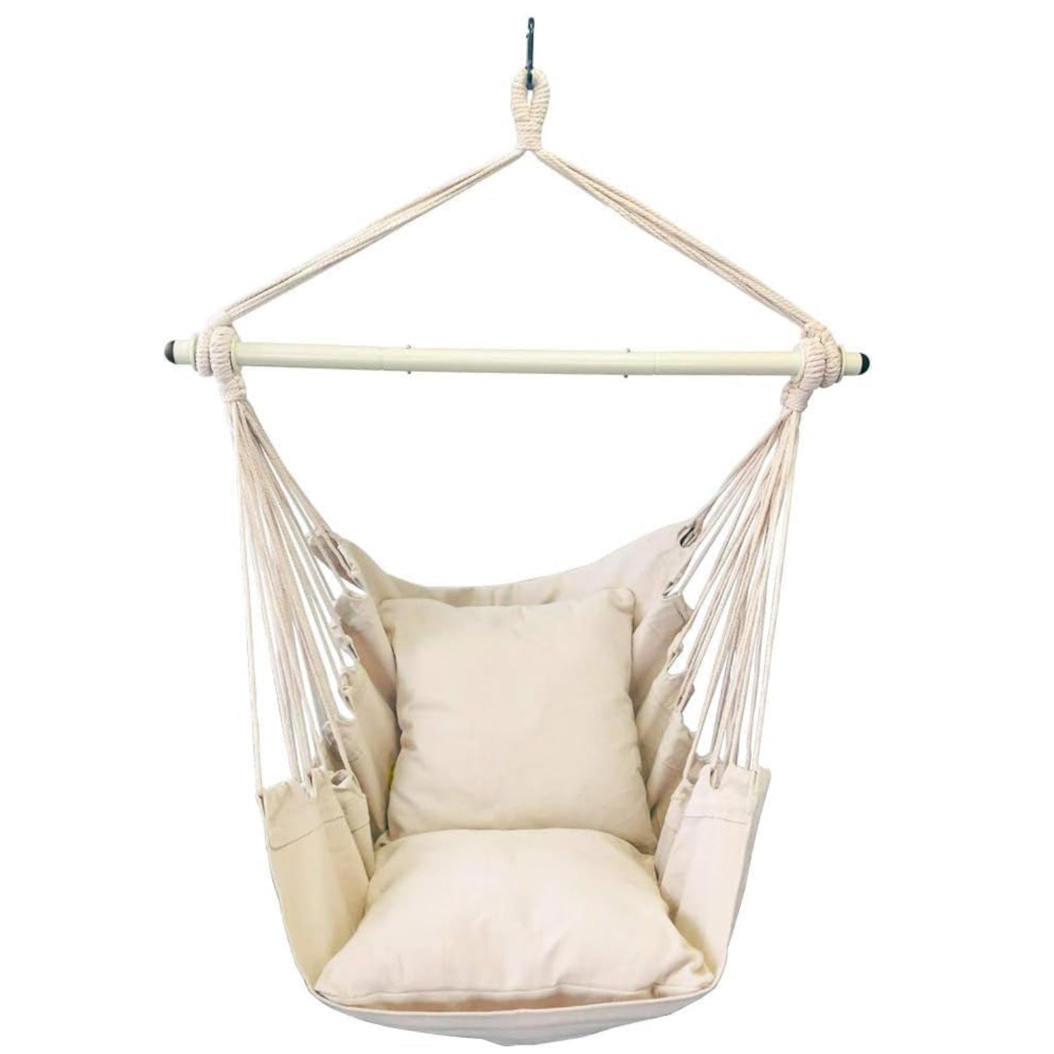 NOVEDEN Hammock Chair Hanging Rope Swing with 2 Seat Cushions Included (Beige) NE-HC-103-XXW