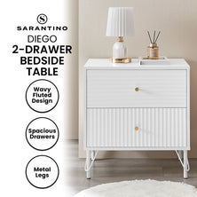 Sarantino Diego Bedside Table Night Stand With 2 Drawers - White
