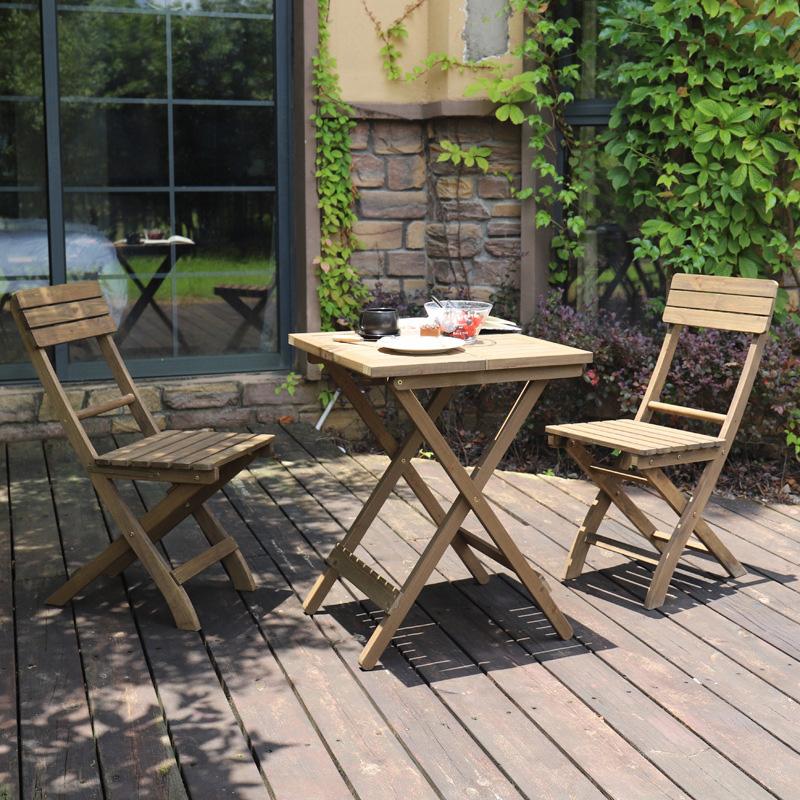 SquareTable Folding Bistro Set Solid Fir Wood Table Garden Outdoor Lounge