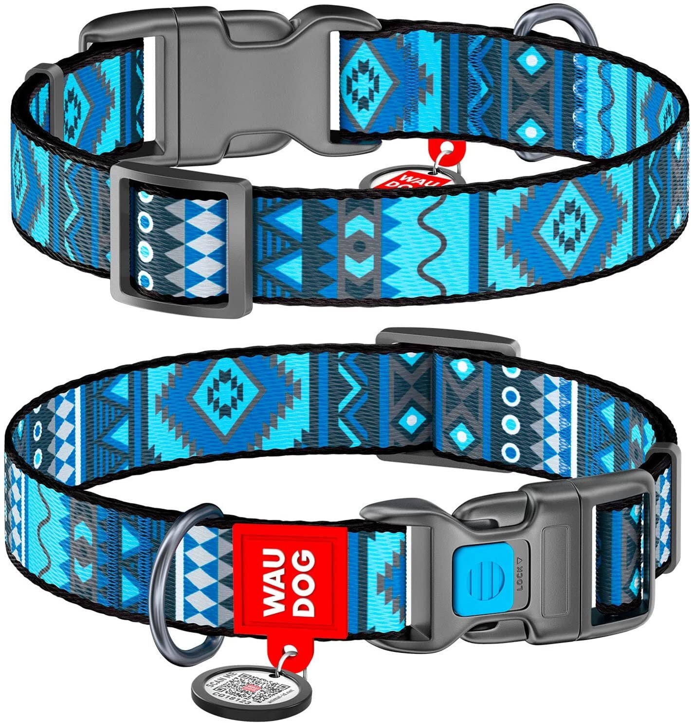 Collar Company Dog Collar Nylon - Printed with - ETNO BLUE 23-35CM