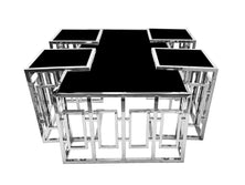 Pinnacle Set of 5 Coffee Table Silver Base - Black Glass