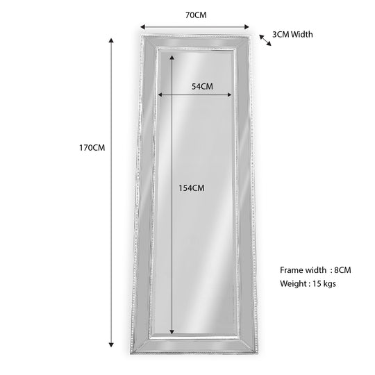 Medium White Beaded Framed Mirror - 70cm x 170cm