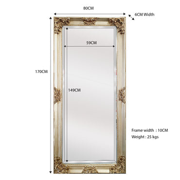 Deluxe French Provincial Ornate Mirror - Champagne - 90cm x 170cm