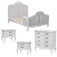 Alice 4pc King Bed Suite Bedside Tallboy Bedroom Rattan Furniture Package White