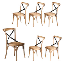 Woodland 6pc Set Dining Chair X-Back Birch Timber Wood Woven Seat Natural
