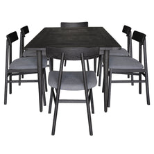 Claire 7pc Dining Set Table 180cm Solid Oak Wood Fabric Seat Chair - Black